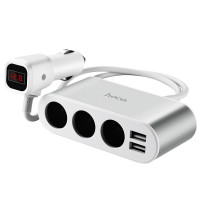 АЗП з разветвителем прикуривателя Hoco Z13 (3 порта+2USB/2.1A+LCD)